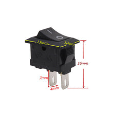 Load image into Gallery viewer, SPST ON/OFF Switch Mini Black 2 Pin Rocker Switch DC 12V 16A 10x15mm